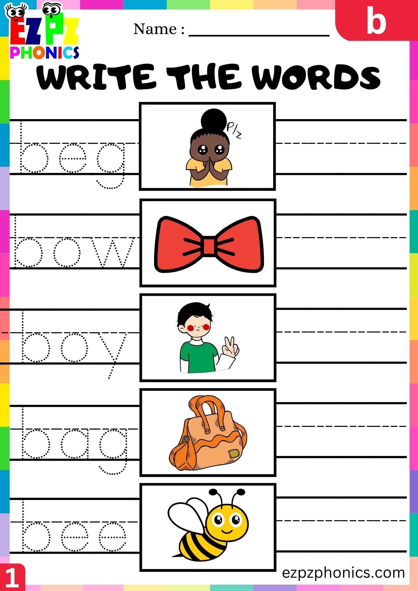 Letter b Write the Words Beginning Sounds Worksheet 